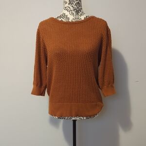 Terra & Sky Waffle-Knit Scoop Neck Sweater - Rust Orange